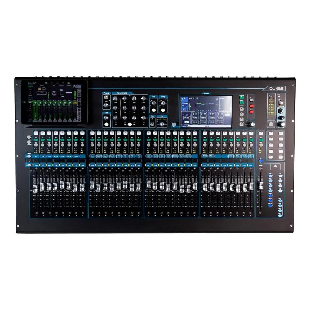 Allen & Heath AH-QU-32C 38 In/28 Out Compact Digital Mixer, Chrome Edition Bundle w/ 4-Pack Pig Hog PHM15 Pig Hog 8mm Mic Cable, Power Cable and Liquid Audio Polishing Cloth - Image 3