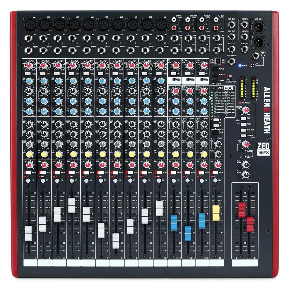 Allen & Heath ZED-16FX Multipurpose Mixer with FX for Live Sound and Recording Bundle w/ 2-Pack Pig Hog PHM10 8mm Mic Cable and Liquid Audio Polishing Cloth. - Image 3