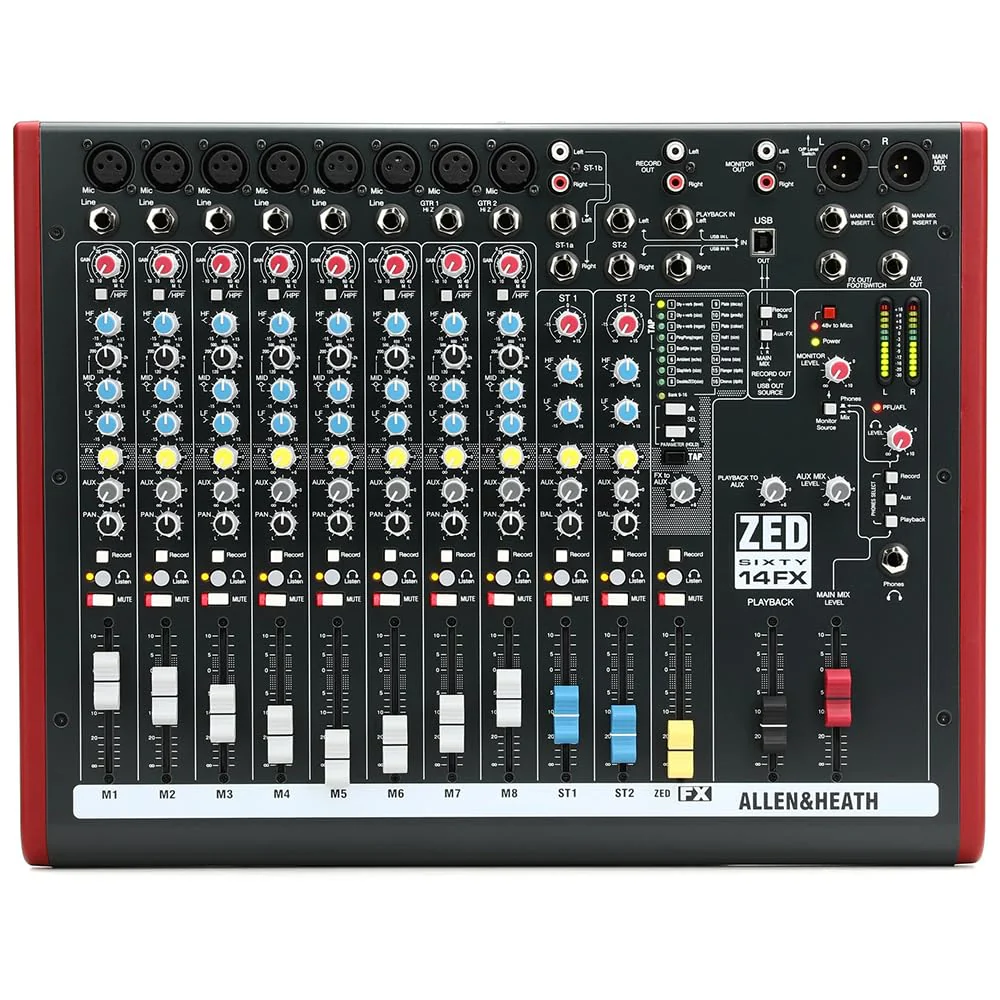 Allen & Heath ZED60-14FX Multipurpose Mixer for Live Sound and Recording Bundle w/ 2-Pack Pig Hog PHM10 8mm Mic Cable and Liquid Audio Polishing Cloth - Image 3