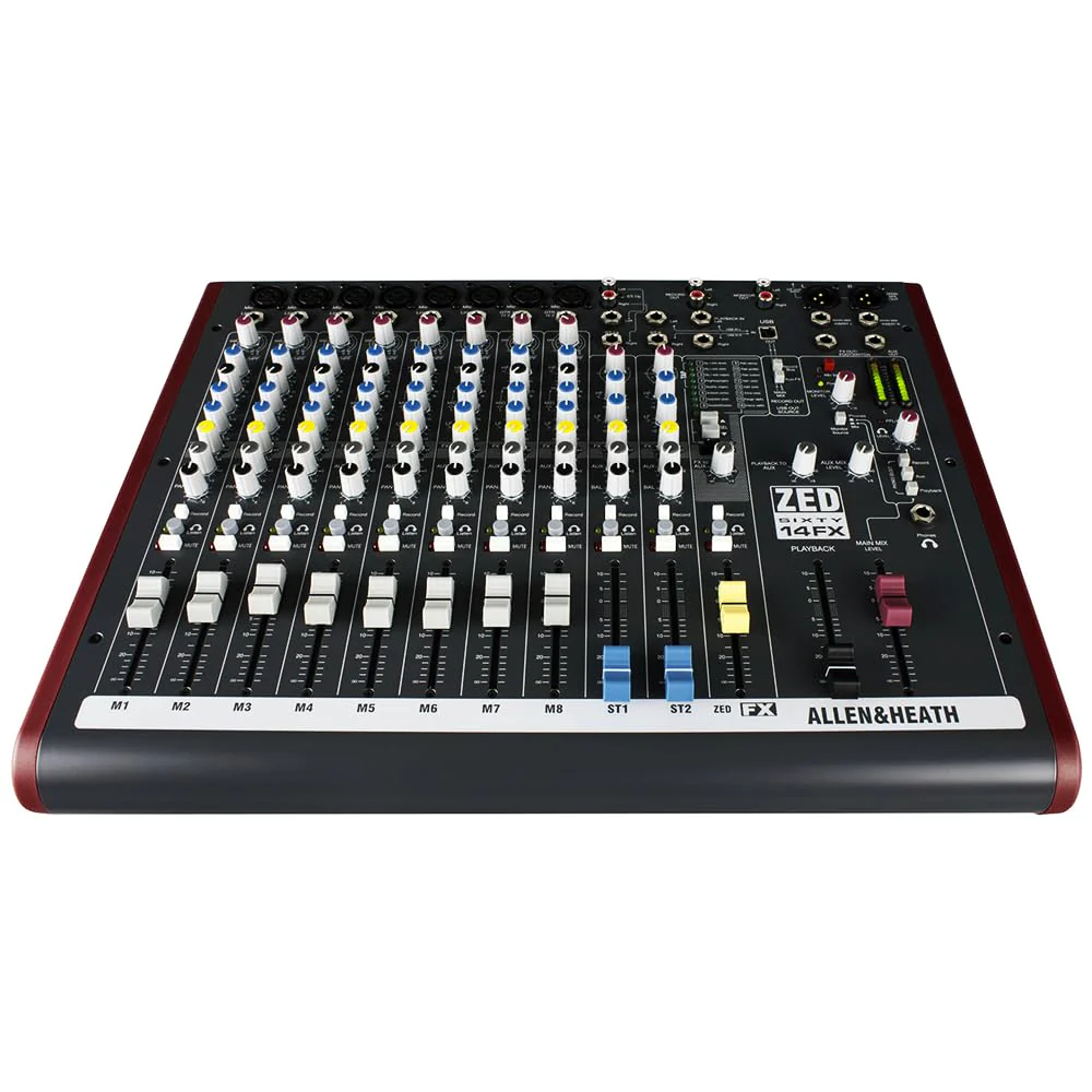 Allen & Heath ZED60-14FX Multipurpose Mixer for Live Sound and Recording Bundle w/ 2-Pack Pig Hog PHM10 8mm Mic Cable and Liquid Audio Polishing Cloth - Image 4