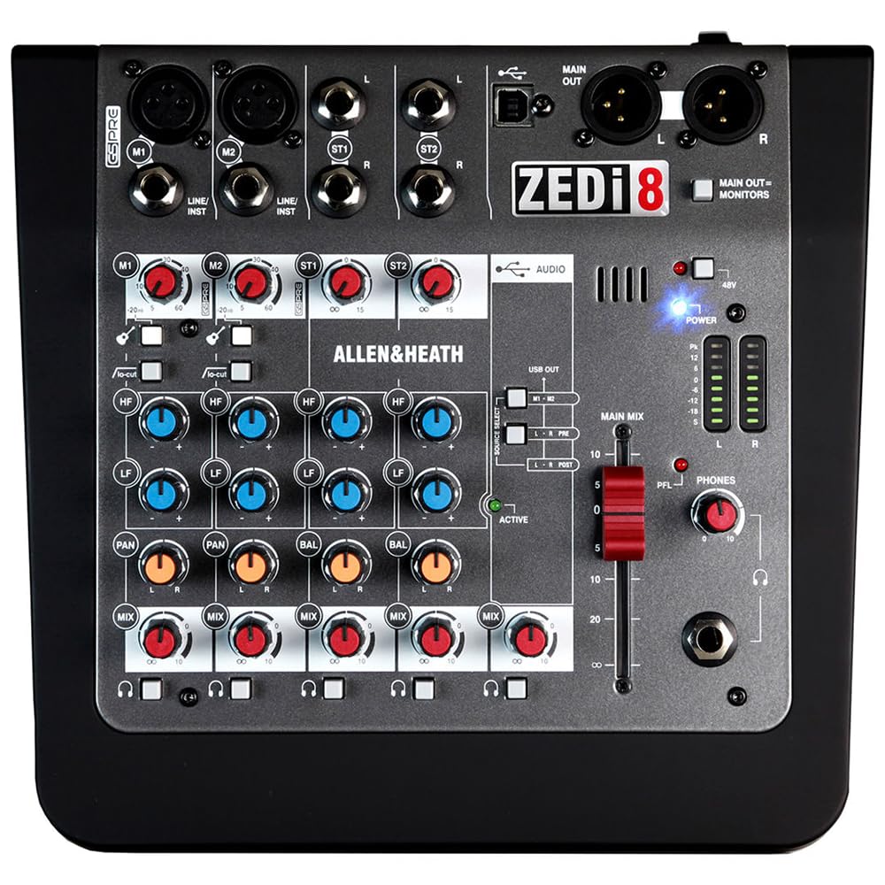 Allen & Heath ZEDi-8 Hybrid Compact Mixer/USB Interface Bundle w/ 2-Pack Pig Hog PHM10 8mm Mic Cable and Liquid Audio Polishing Cloth - Image 3