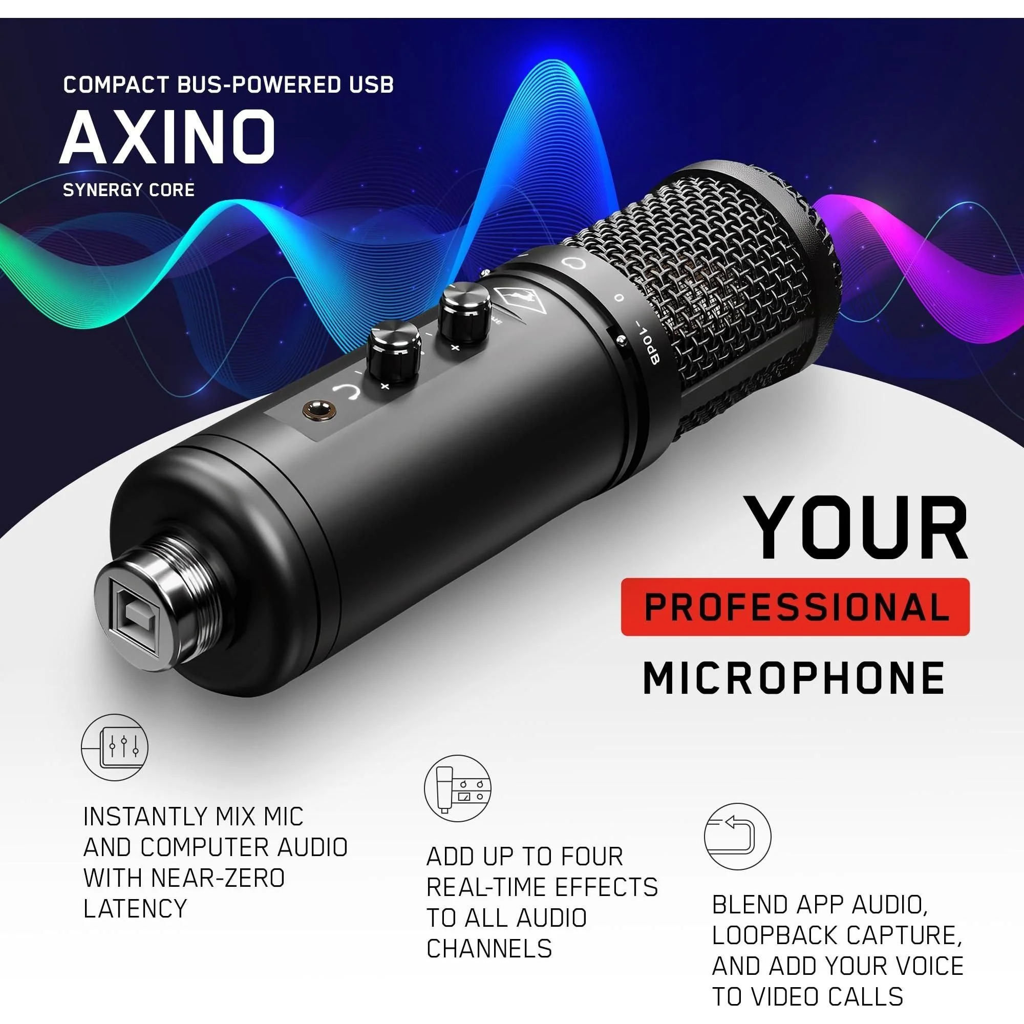 Antelope Audio Axino Synergy Core, Podcast Microphone, All-in-One Large Diaphragm USB Vocal Microphone with Onboard Emulations and Effects, Condenser Mic + Audio Interface - Image 3