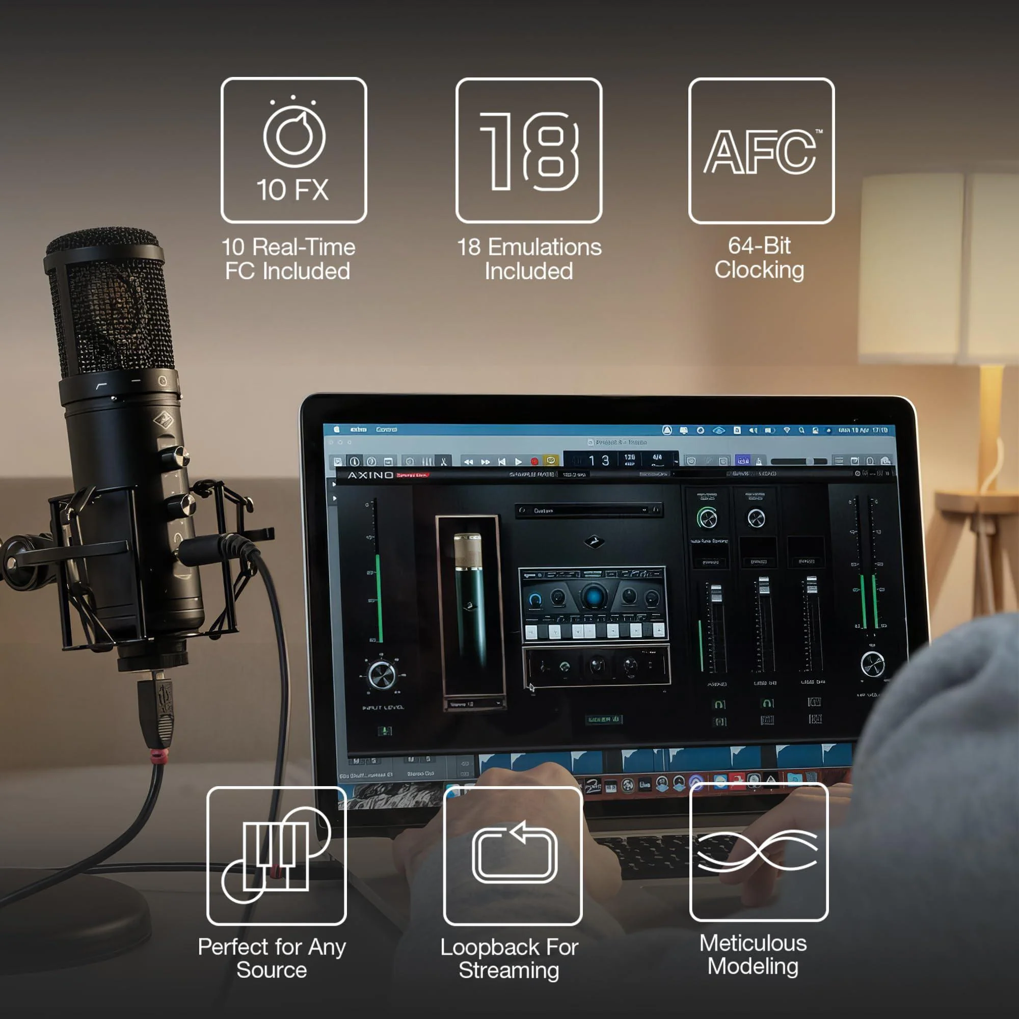 Antelope Audio Axino Synergy Core, Podcast Microphone, All-in-One Large Diaphragm USB Vocal Microphone with Onboard Emulations and Effects, Condenser Mic + Audio Interface - Image 6