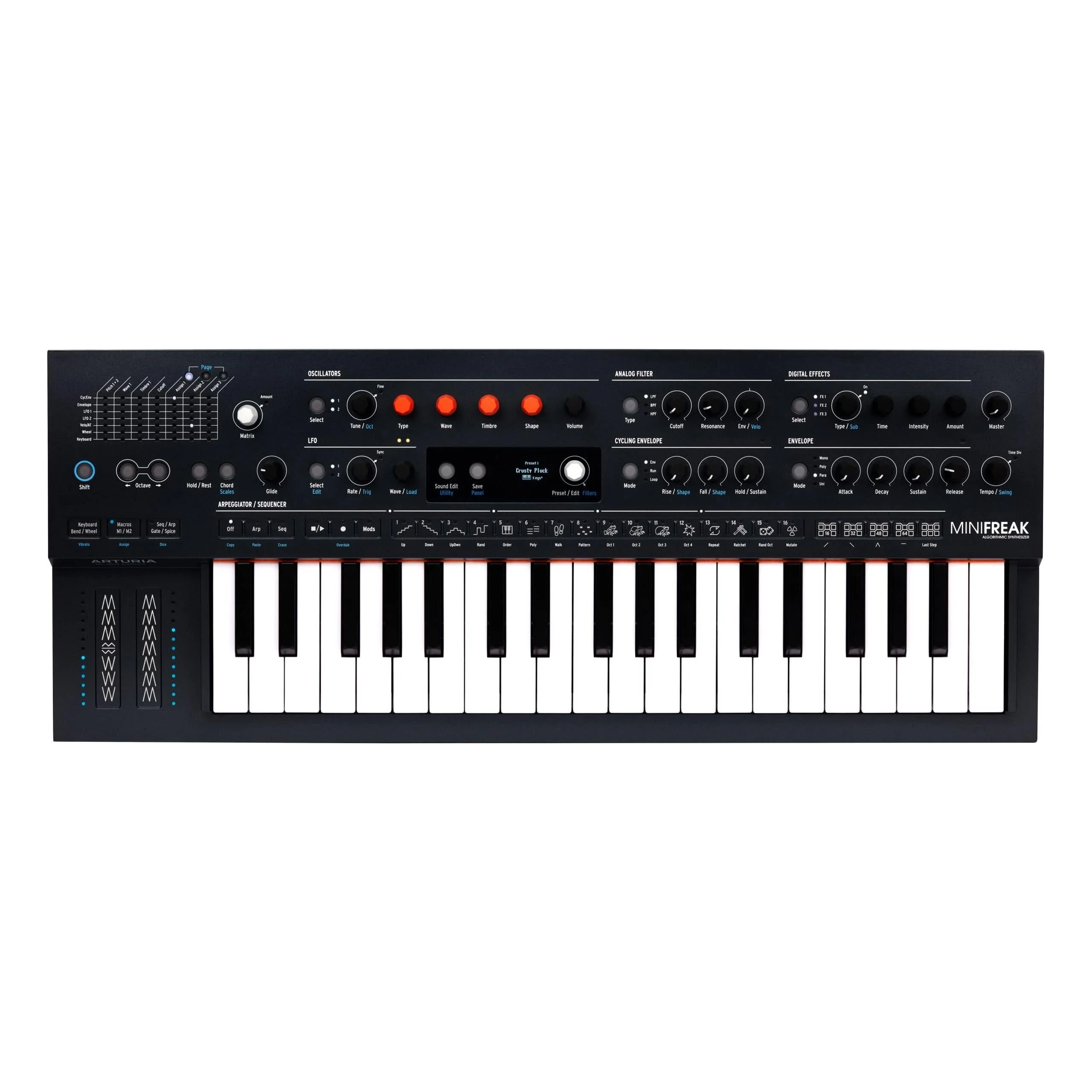Arturia MiniFreak 37 Key Polyphonic Hybrid Keyboard Bundle w/Pig Hog 4-Pack 12" Mono Patch Cables, Pig Hog 6' MIDI Cable, Power Supply, USB Cable & Liquid Audio Polishing Cloth - Image 4