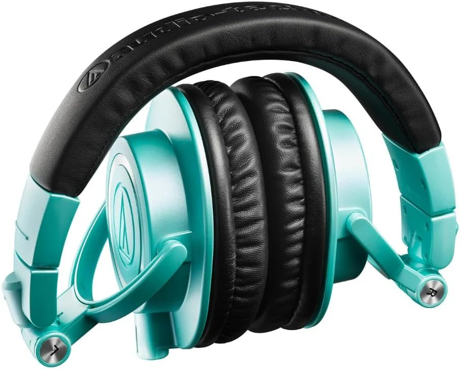 Audio Technica ATH-M50X Professional Studio Monitor Headphones Ice Blue Bundle w/Pig hog 25’ Extension Cable & Liquid Polishing Cloth with Detachable Cable - Image 3