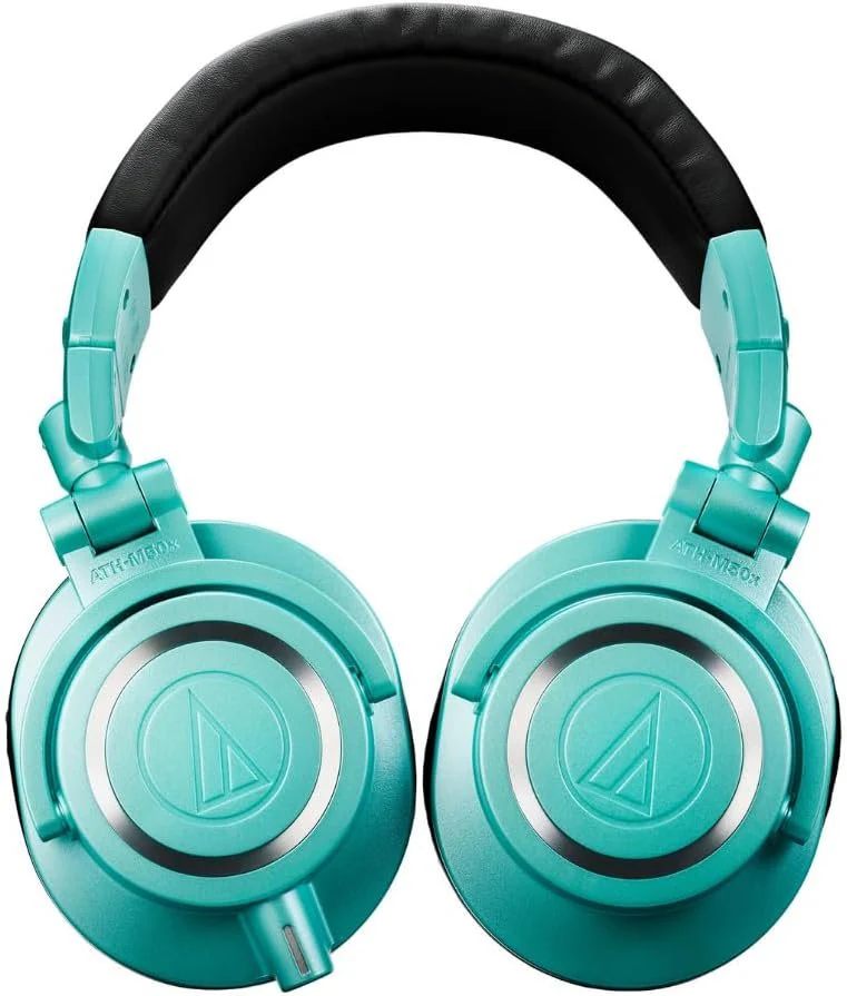 Audio Technica ATH-M50X Professional Studio Monitor Headphones Ice Blue Bundle w/Pig hog 25’ Extension Cable & Liquid Polishing Cloth with Detachable Cable - Image 4