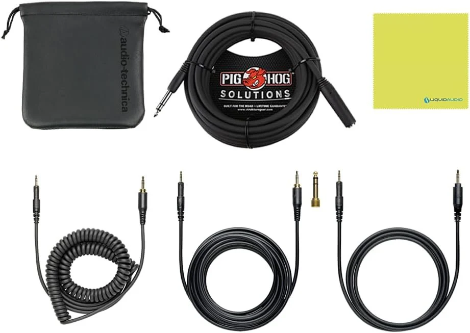 Audio Technica ATH-M50X Professional Studio Monitor Headphones Ice Blue Bundle w/Pig hog 25’ Extension Cable & Liquid Polishing Cloth with Detachable Cable - Image 5