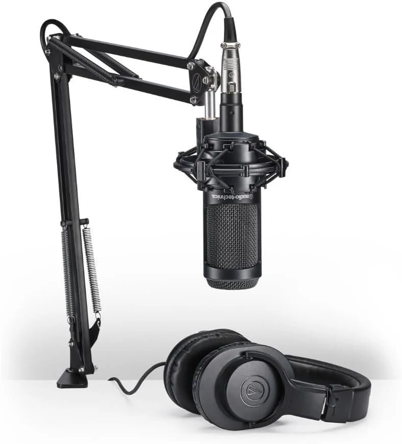 Audio-Technica AT2035PK Vocal Microphone Pack for Streaming/Podcasting, Includes XLR Mic, Adjustable Boom Arm, Shock Mount, & Monitor Headphones, Black - Image 2