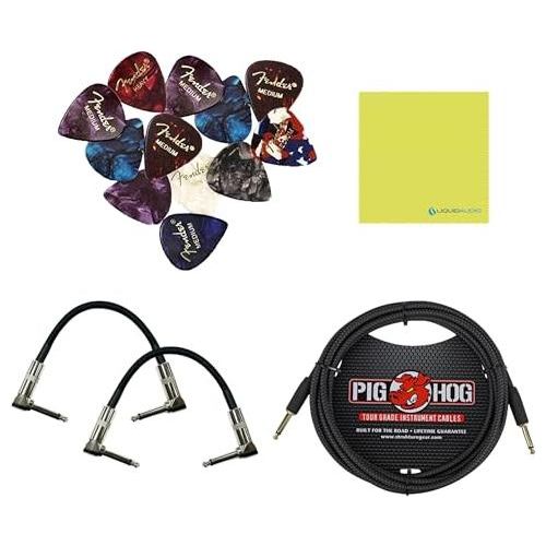 Boss BD-2W Blues Driver Pedal Bundle w/ 2-Pack Strukture S6P48 Woven Right Angle Patch Cable, Pig Hog PCH10BK "Black Woven" Instrument Cable, 12-Pack Guitar Pick and Liquid Audio Polishing Cloth - Image 2