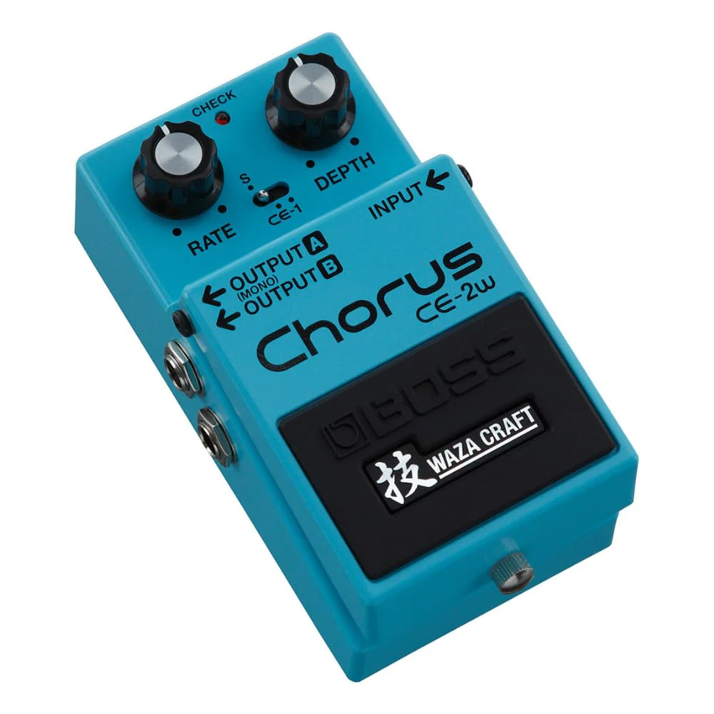 Boss CE-2W Waza Craft Chorus Pedal Bundle with 2x Strukture S6P48 Woven Right Angle Patch Cables, 12x Fender Guitar Picks, 9V Power Adapter and Liquid Audio Instrument Polishing Cloth - Image 3