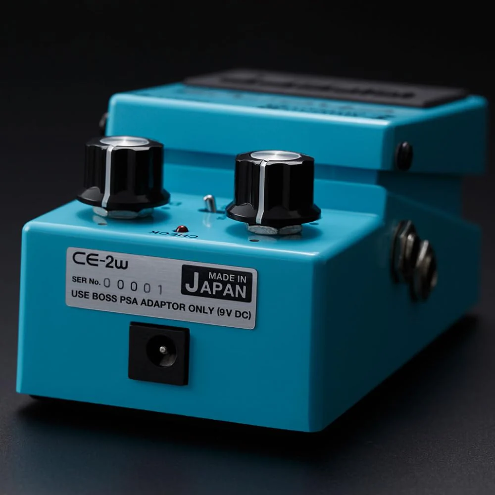 Boss CE-2W Waza Craft Chorus Pedal Bundle with 2x Strukture S6P48 Woven Right Angle Patch Cables, 12x Fender Guitar Picks, 9V Power Adapter and Liquid Audio Instrument Polishing Cloth - Image 5