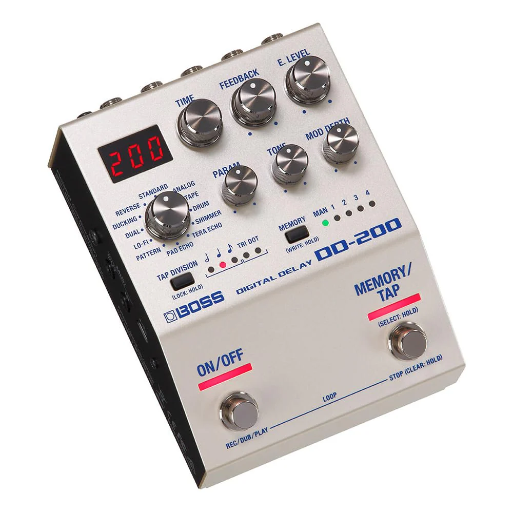 Boss DD-200 Digital Delay Pedal Bundle with 2X Right Angle Patch Cables, 10ft Pig Hog Instrument Cable, 12x Guitar Picks and Instrument Polishing Cloth - Image 3