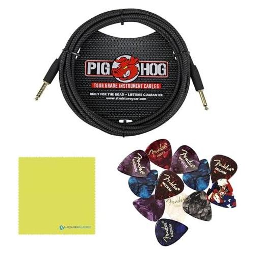 Boss DS-1W Distortion Pedal Bundle w/Pig Hog PCH10BK "Black Woven" Instrument Cable, 12-Pack Guitar Pick and Liquid Audio Polishing Cloth - Image 2