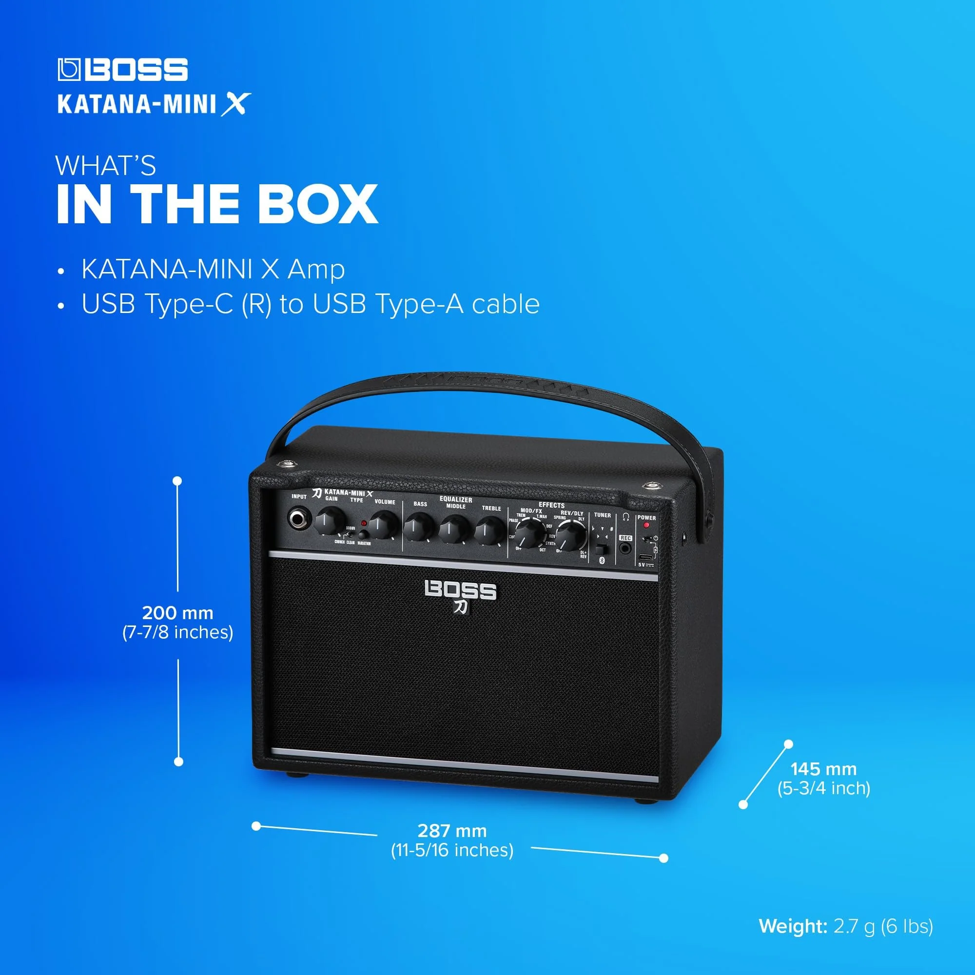 BOSS Katana-Mini X | Powerful 10-Watt Mini Amplifier for Electric, Acoustic & Bass | Tube Logic Design | Custom 5” Speaker | Versatile Sounds & Dual Effects | Bluetooth | Built-in Rechargeable Battery - Image 6