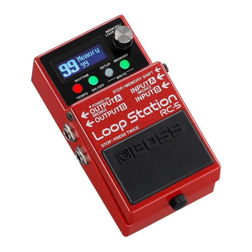 Boss RC-5 Loop Station Compact Phrase Recorder Pedal Bundle w/2x Strukture S6P48 Woven Right Angle Patch Cables, 12x Guitar Picks, 9V Power Adapter and Liquid Audio Polishing Cloth - Image 2