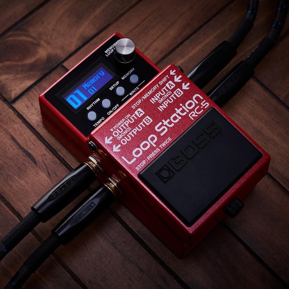Boss RC-5 Loop Station Compact Phrase Recorder Pedal Bundle w/2x Strukture S6P48 Woven Right Angle Patch Cables, 12x Guitar Picks, 9V Power Adapter and Liquid Audio Polishing Cloth - Image 7