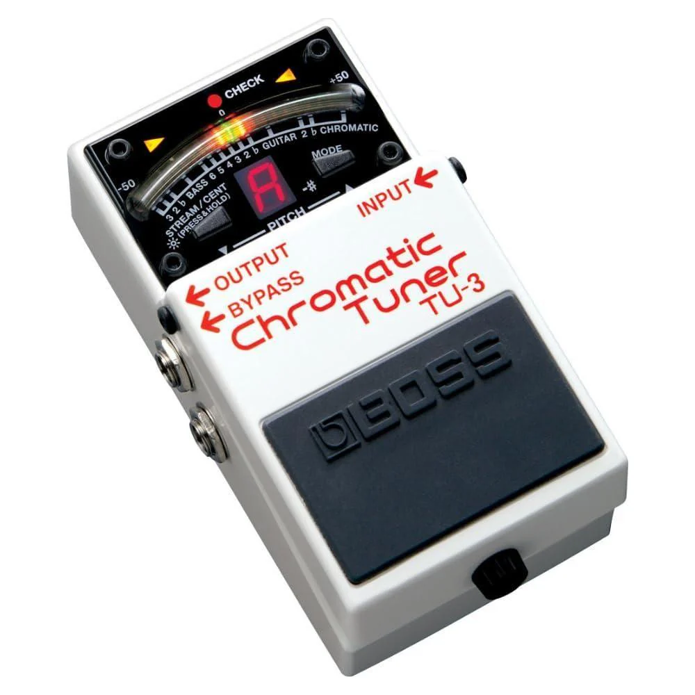 Boss TU-3 Chromatic Tuner Pedal with Bypass Bundle w/2x Strukture S6P48 Woven Right Angle Patch Cables, 12x Guitar Picks and Liquid Audio Polishing Cloth - Image 2