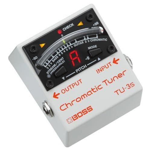 Boss TU-3S Chromatic Tuner Pedal Bundle w/2x Strukture S6P48 Woven Right Angle Patch Cables, 12x Guitar Picks and Liquid Audio Polishing Cloth - Image 3