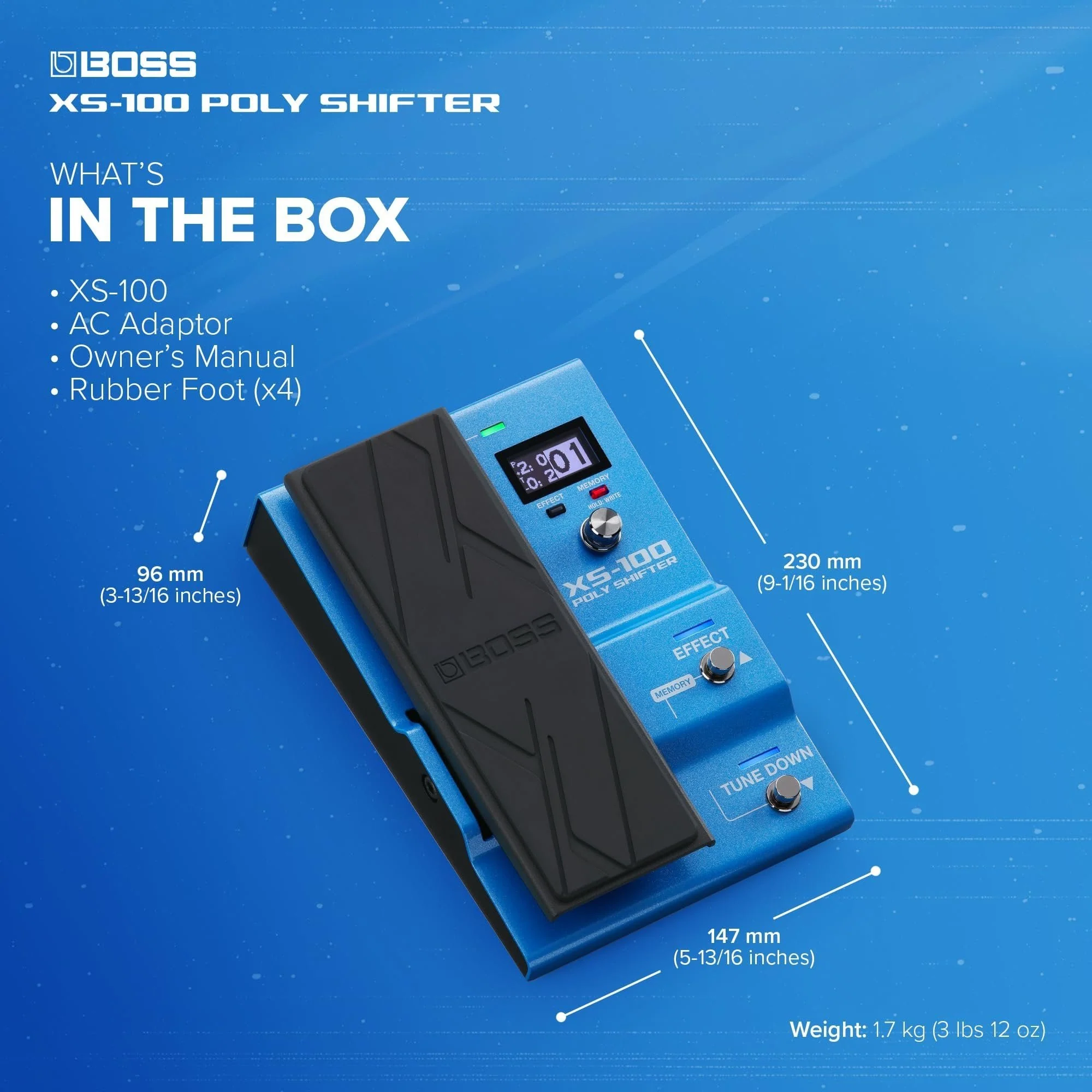 BOSS XS-100 Poly Shifter | Advanced Pitch Shifting Workstation | Class-Leading Sound | Total Pitch Control for Guitar/Bass Across 8 Octaves | Onboard Pedal & Display | 30 Memories for Saving Setups - Image 3