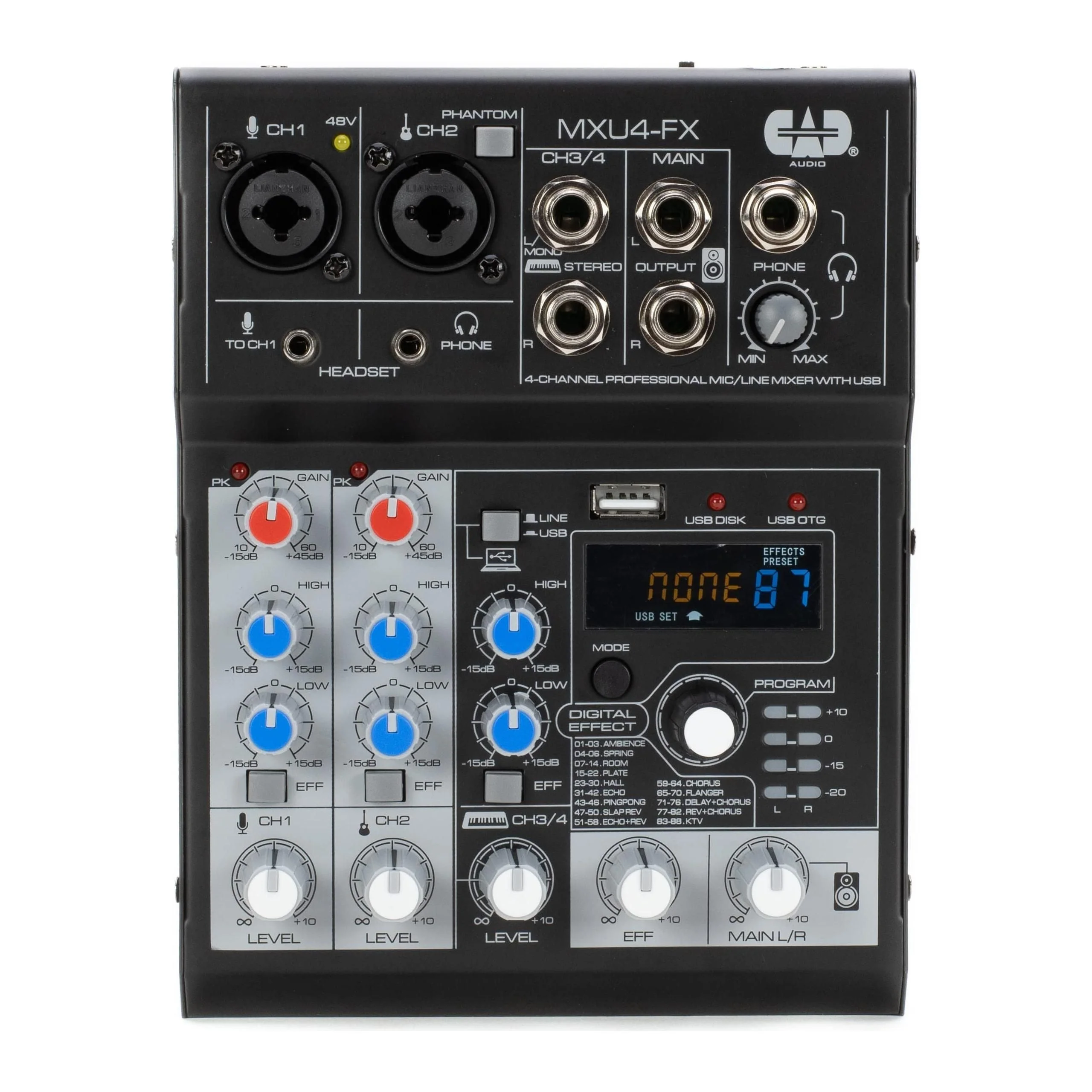 CAD Audio MXU4-FX 4 Channel Mixer with USB Interface and Digital Effects , Black - Image 7