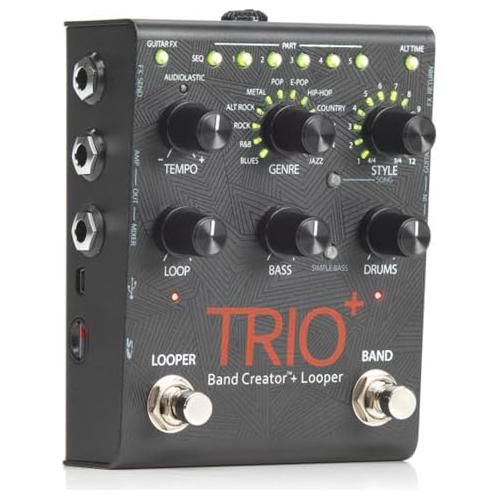 KMC Digitech TRIOPLUS Trio+ Band Creator and Looper Effects Pedal Bundle w/2x Strukture S6P48 Woven Right Angle Patch Cables, 12x Guitar Picks and Liquid Audio Polishing Cloth - Image 2