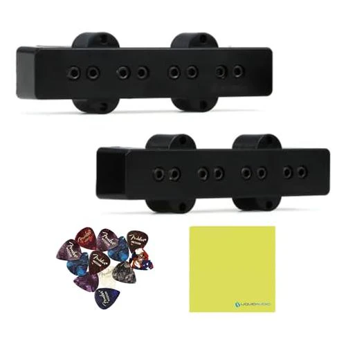 DiMarzio DP123BK Model J⢠Jazz Bass Hum Canceling Pickup, Black Bundle w/ 12-Pack Guitar Pick and Liquid Audio Polishing Cloth