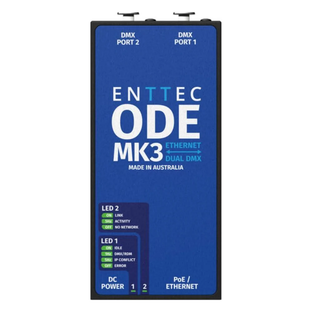 Enttec 70407 ODE MK3 Two-Universe Bidirectional DMX Ethernet Gateway Bundle w/DMX Adapter 5 Pin(M) to 3 Pin(F) XLR and Liquid Audio Polishing Cloth - Image 4