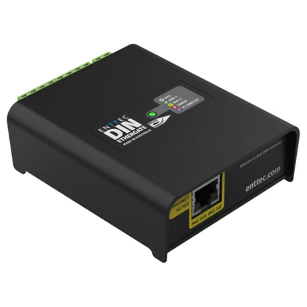 Enttec 71030 DIN Ethergate POE Dual Universe Ethernet to Dual DMX RDM Converter Bundle w/DMX 3-Pin Lighting Cable and Liquid Audio Polishing Cloth - Image 3