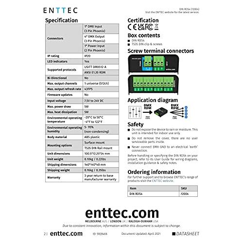 Enttec DIN RDS4 mk2 72004 4 Port DMX / RDM DIN Rail Isolated Splitter Black - Image 7