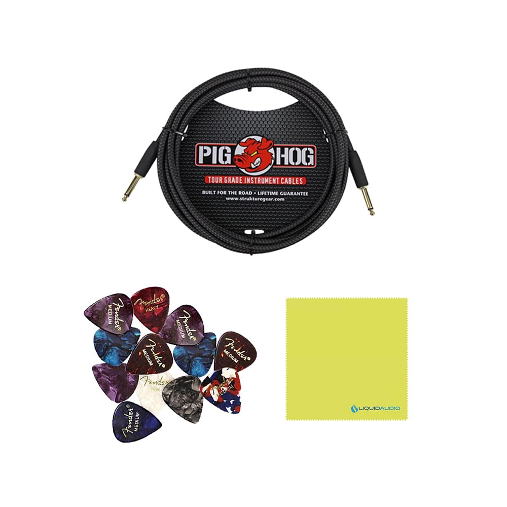 Fender Champion™ 100 Guitar Combo Amplifier, 120V, Black and Silver, 2330400000 Bundle w/Pig Hog PCH10BK “Black Woven” Instrument Cable, 12-Pack Guitar Picks & Liquid Audio Polishing Cloth - Image 2