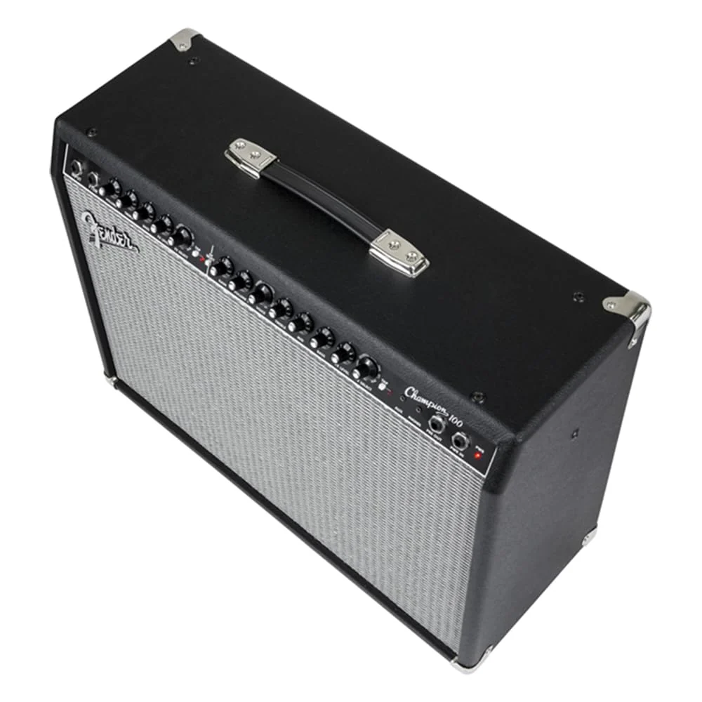Fender Champion™ 100 Guitar Combo Amplifier, 120V, Black and Silver, 2330400000 Bundle w/Pig Hog PCH10BK “Black Woven” Instrument Cable, 12-Pack Guitar Picks & Liquid Audio Polishing Cloth - Image 3