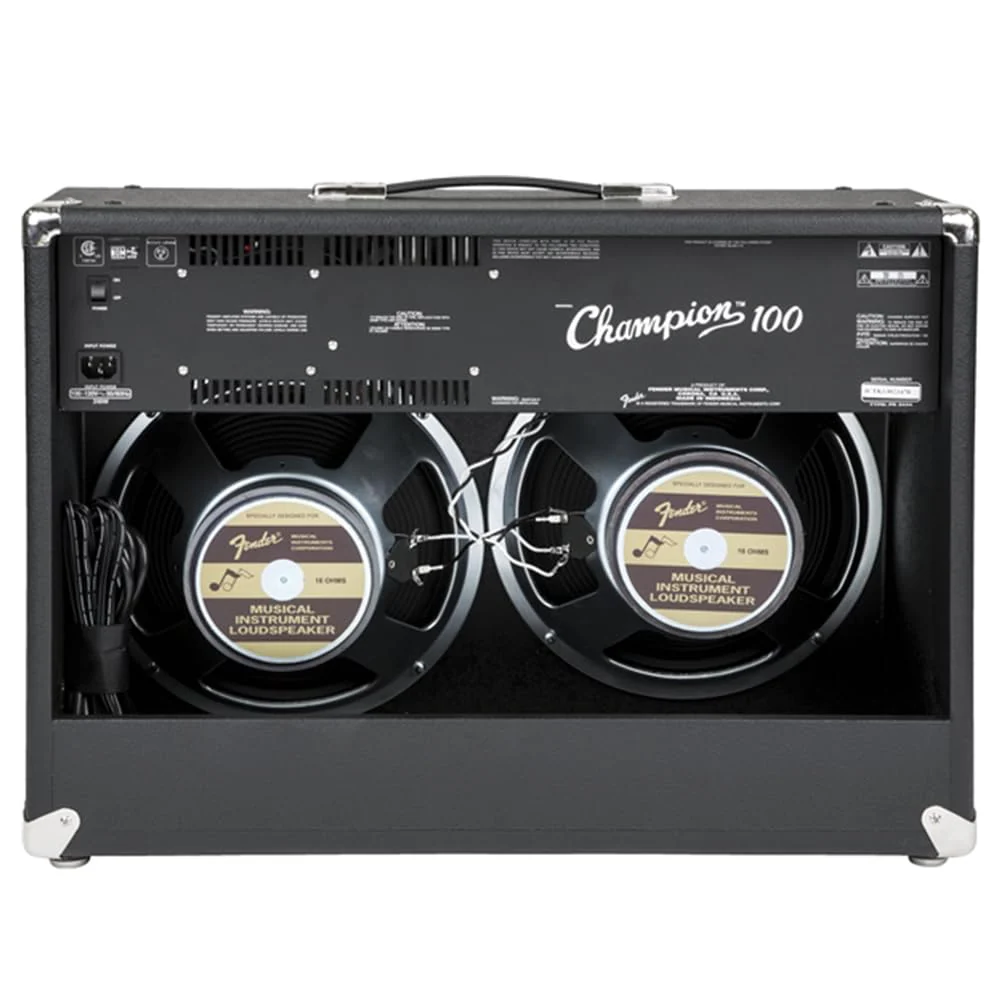 Fender Champion™ 100 Guitar Combo Amplifier, 120V, Black and Silver, 2330400000 Bundle w/Pig Hog PCH10BK “Black Woven” Instrument Cable, 12-Pack Guitar Picks & Liquid Audio Polishing Cloth - Image 4