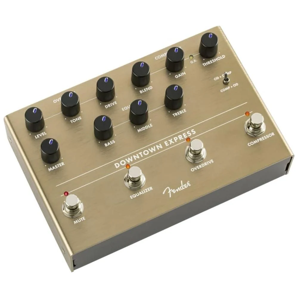 Fender Downtown Express Bass Multi-Effect Pedal, Bundle w/2x Strukture S6P48 Woven Right Angle Patch Cables, 12x Guitar Picks and Liquid Audio Polishing Cloth - Image 2