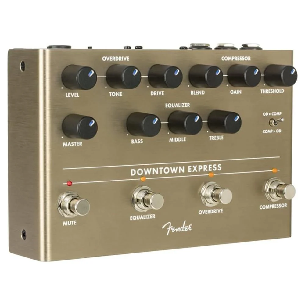 Fender Downtown Express Bass Multi-Effect Pedal, Bundle w/2x Strukture S6P48 Woven Right Angle Patch Cables, 12x Guitar Picks and Liquid Audio Polishing Cloth - Image 3