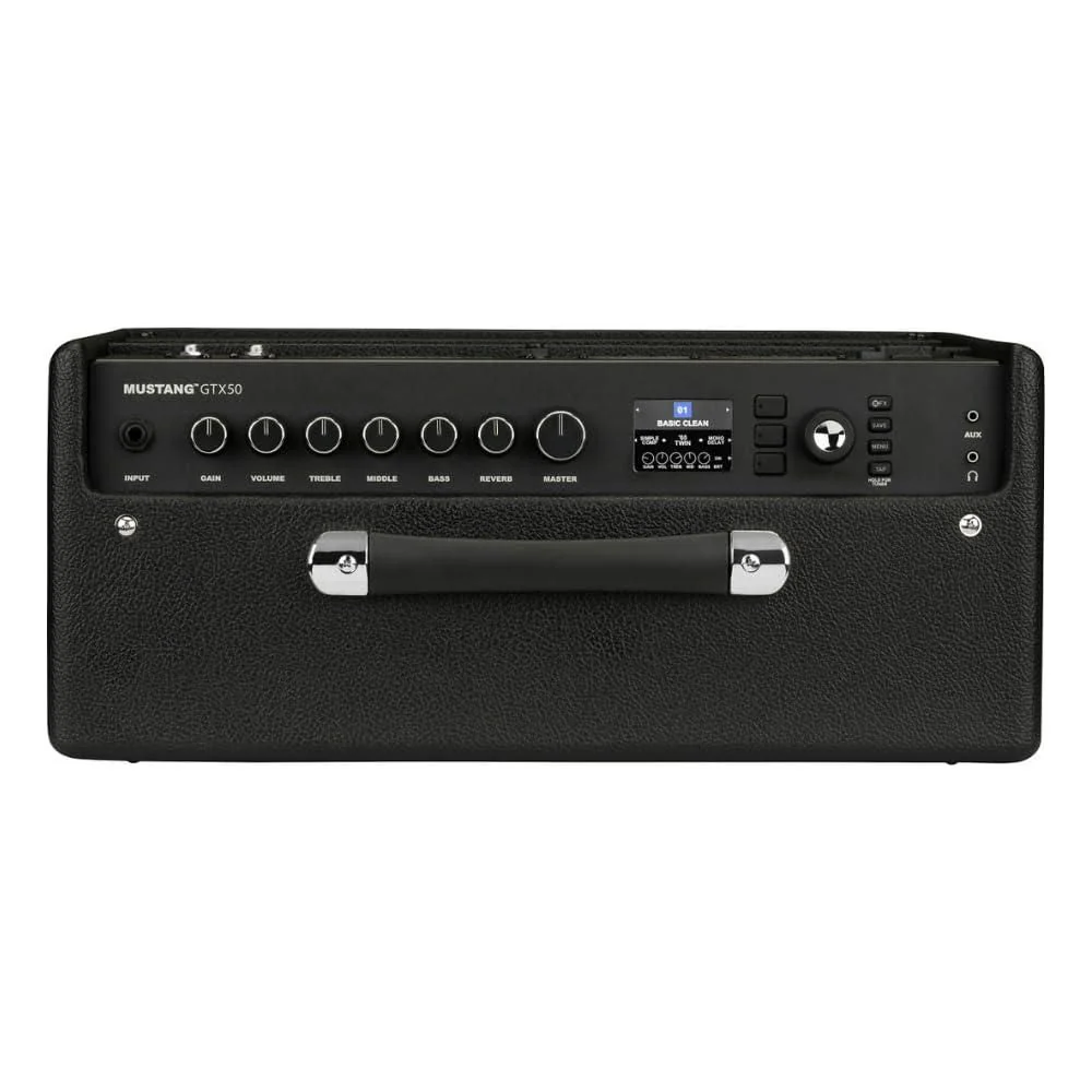 Fender Mustang GTX50 Guitar Combo Amplifier, Black Bundle w/ 12x Picks, Power Cable and Liquid Audio Polishing Cloth - Image 2