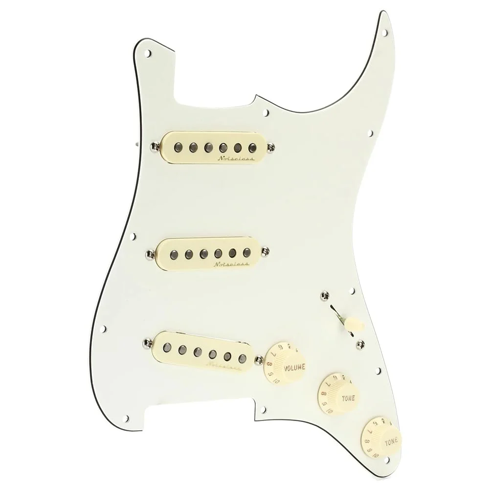 Fender Pre-Wired Strat® Pickguard, Vintage Noiseless SSS, Parchment - 0992344509 Bundle w/ 12-Pack Guitar Pick and Liquid Audio Polishing Cloth - Image 4