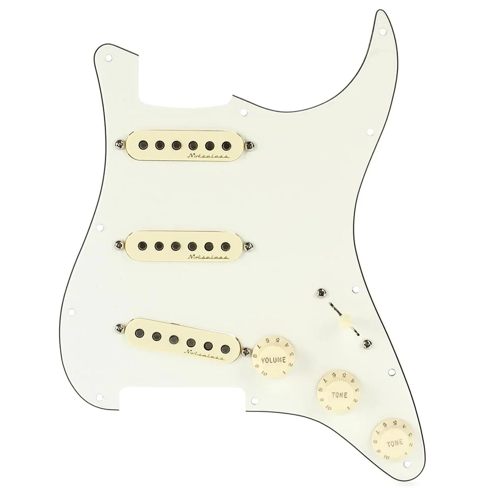Fender Pre-Wired Strat® Pickguard, Vintage Noiseless SSS, Parchment - 0992344509 Bundle w/ 12-Pack Guitar Pick and Liquid Audio Polishing Cloth - Image 5
