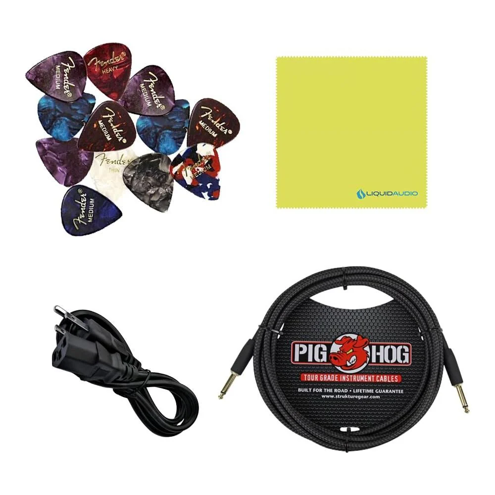 Fender Rumble 100 Bass Amplifier Bundle w/Pig Hog PCH10BK Black Woven Instrument Cable, Power Cable, 12x Fender Picks and Liquid Audio Polishing Cloth - Image 3