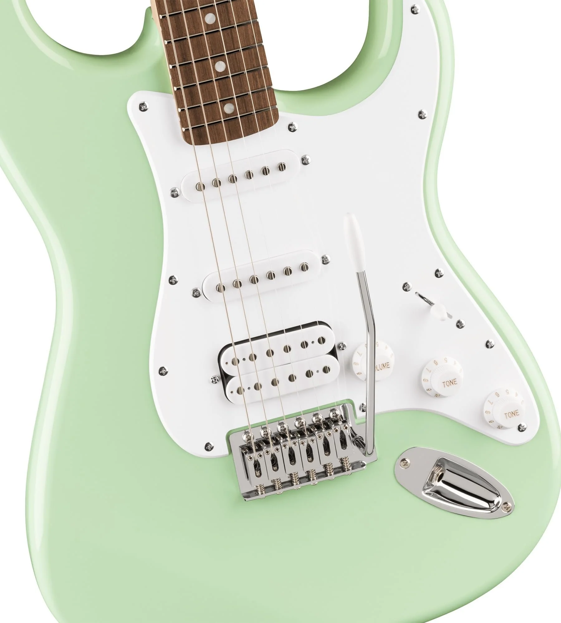 Fender Squier Sonic Stratocaster HSS Electric Guitar, Laurel Fingerboard, White Pickguard - Surf Green - Image 4