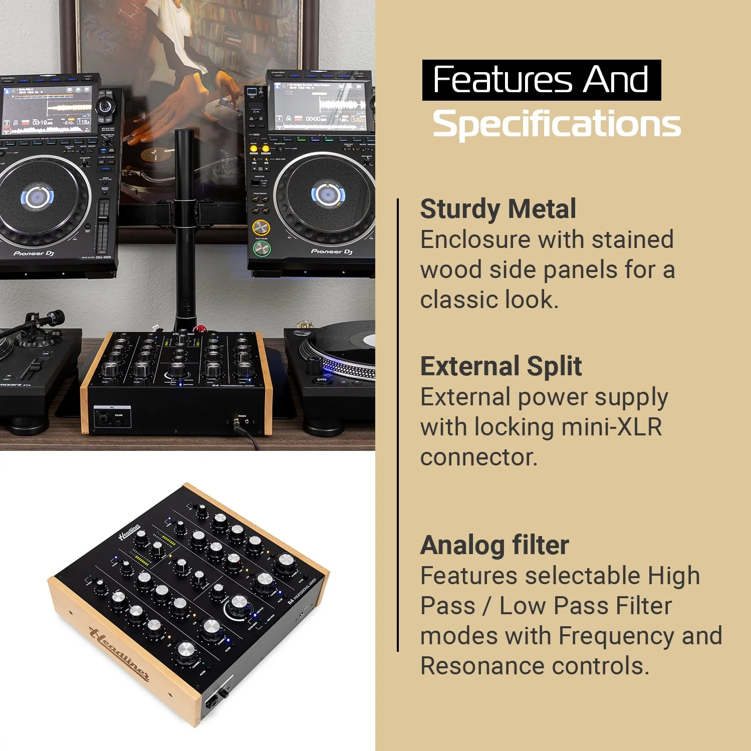 Headliner R4 4-Channel analog rotary DJ mixer with built-in Filter - Image 4