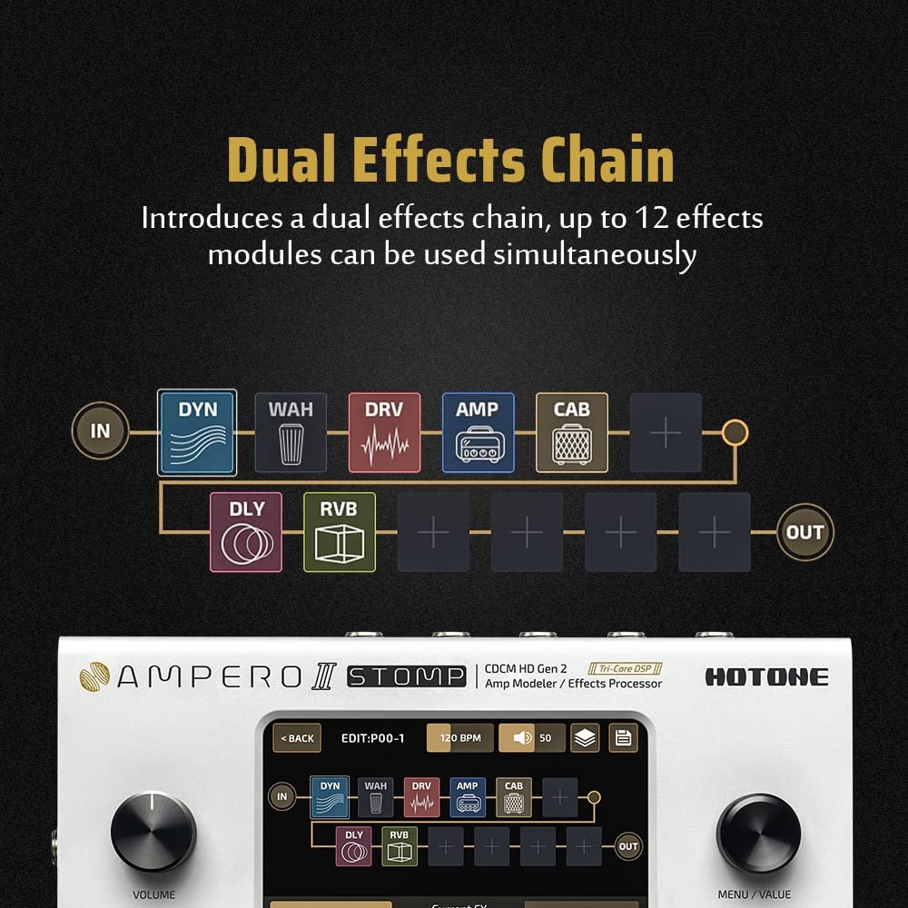 HOTONE Guitar Multi Effects Processor Multi Effects Pedal Touch Screen Guitar Bass Amp Modeling IR Cabinets Simulation Guitar Effects Pedal Multi FX Processor Ampero II Stomp - Image 4