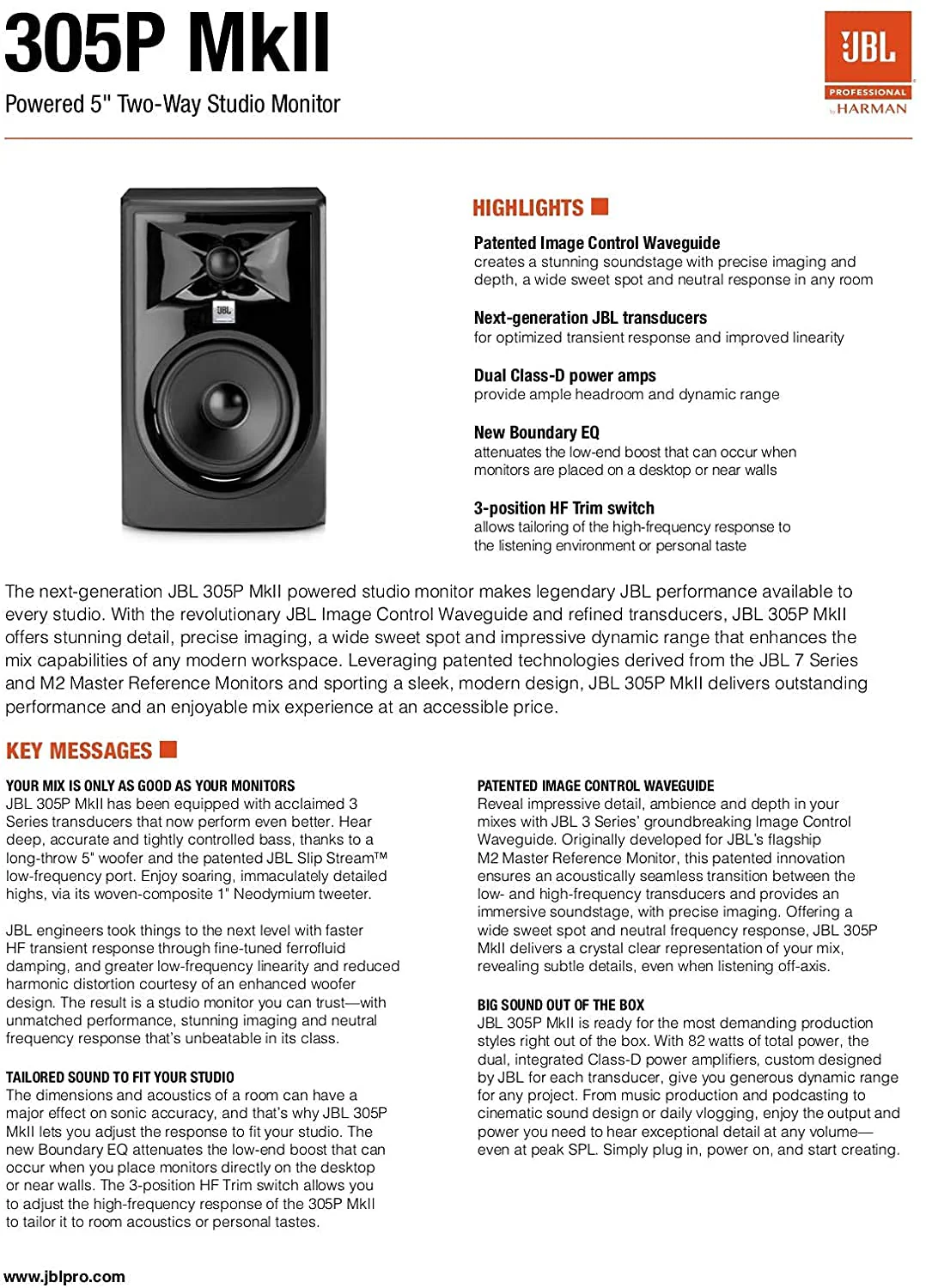 JBL Professional 305P MkII Powered 5" Two-Way Studio Monitor - Image 7