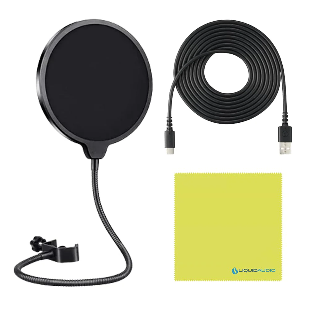 Liquid Audio Audio Technica AT2040 Black Hypercardioid Dynamic Podcast Microphone Bundle w/POP Filter Polishing Cloth - Image 2