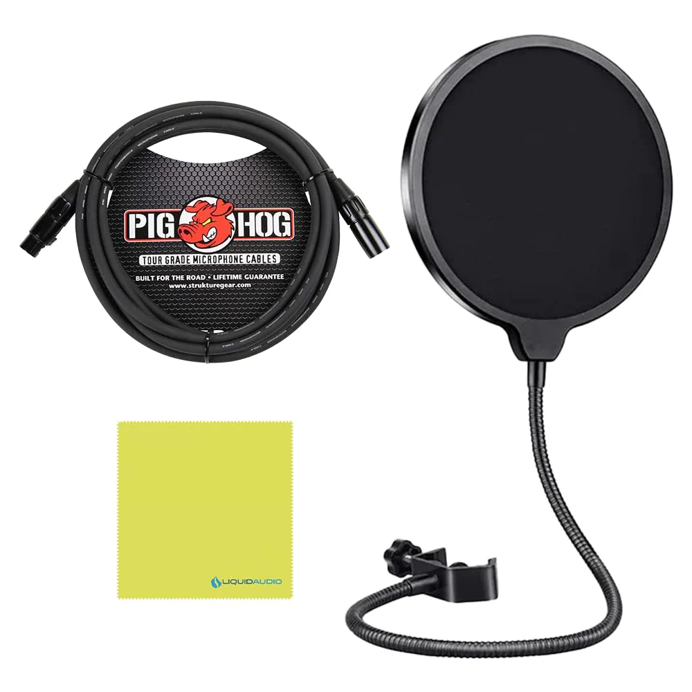 Liquid Audio Audio Technica AT897 Line + Gradient Condenser Microphone Bundle w/Pig Hog PHM10 8mm Mic Cable, Pop Filter Polishing Cloth - Image 2