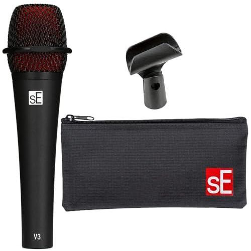 Liquid Audio sE Electronics V3 Cardioid Dynamic Vocal Microphone Bundle w/Pig Hog PHM10 8mm Mic Cable Polishing Cloth - Image 4