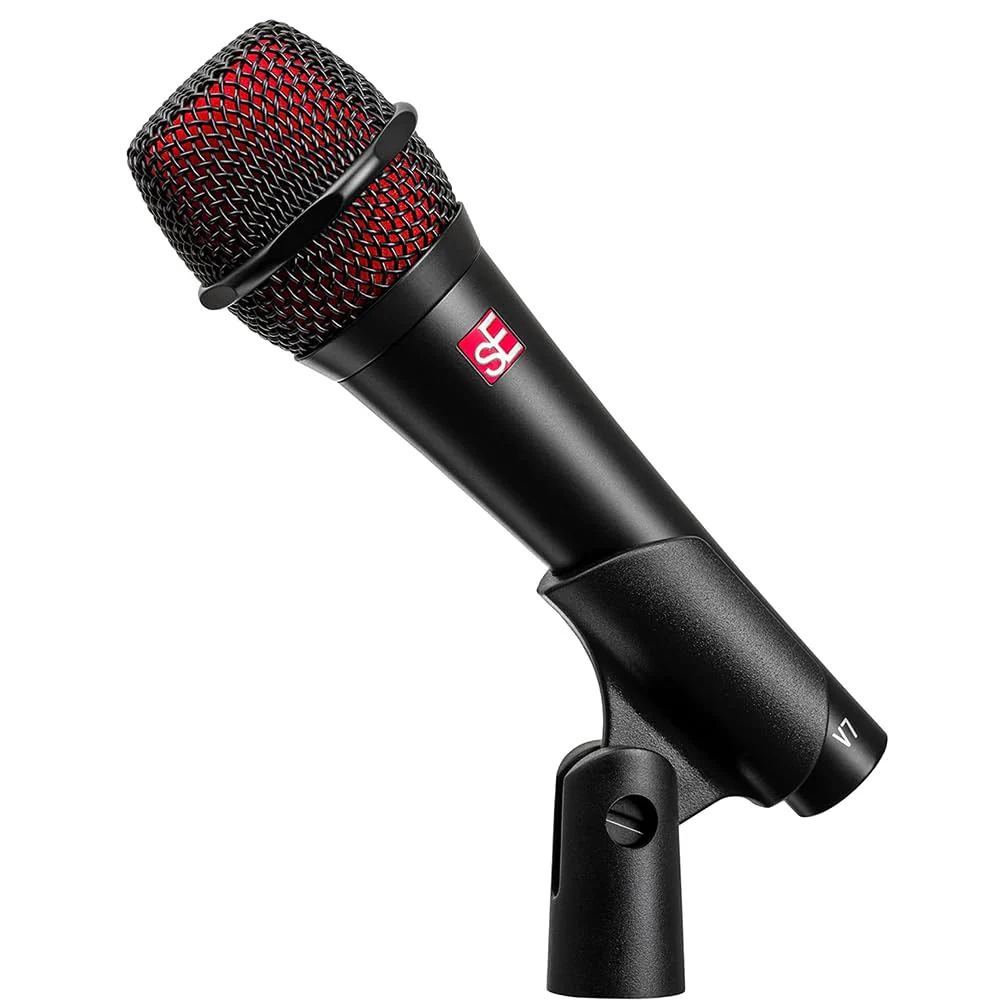 Liquid Audio sE Electronics V7 Supercardioid Dynamic Vocal Microphone in Black Finish Bundle w/Pig Hog PHM10 8mm Mic Cable Polishing Cloth - Image 4