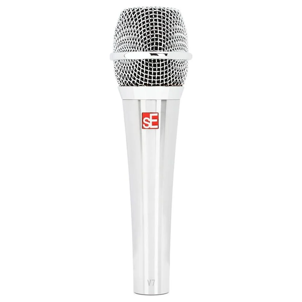 Liquid Audio sE Electronics V7 Supercardioid Dynamic Vocal Microphone in Chrome Finish Bundle w/Pig Hog PHM10 8mm Mic Cable Polishing Cloth - Image 4