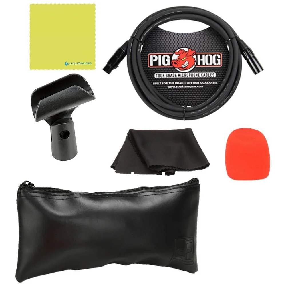 Liquid Audio sE Electronics V7 Supercardioid Dynamic Vocal Microphone in Chrome Finish Bundle w/Pig Hog PHM10 8mm Mic Cable Polishing Cloth - Image 7