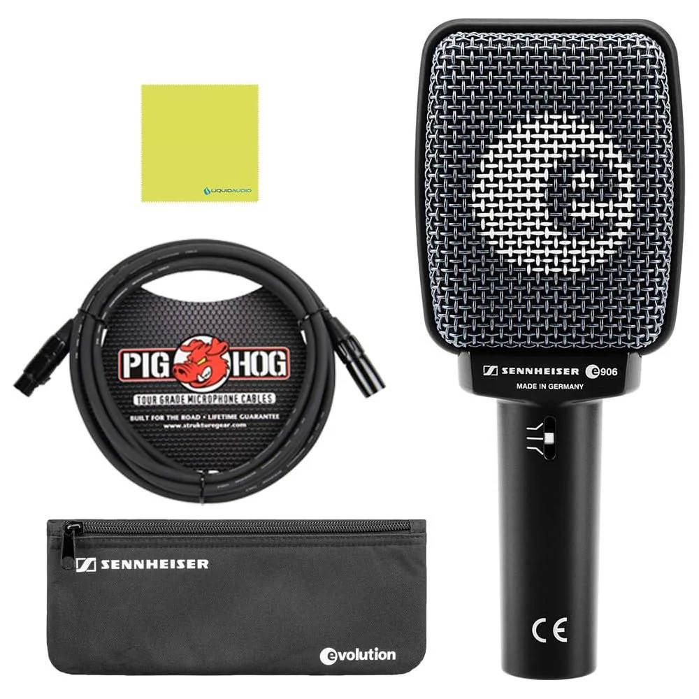 Liquid Audio Sennheiser E 906 Supercardioid Dynamic Instrument Microphone Bundle w/Pig Hog PHM10 8mm Mic Cable Polishing Cloth - Image 3