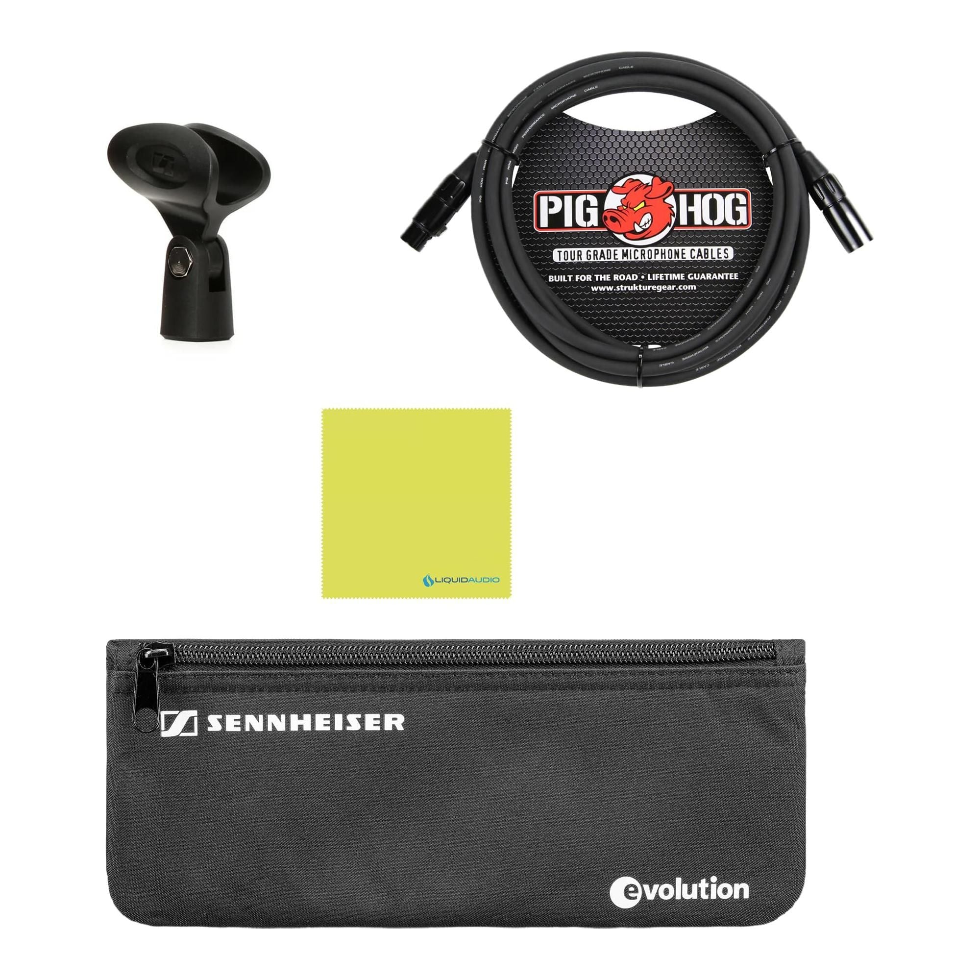 Liquid Audio Sennheiser E825-S Cardioid Dynamic Vocal Microphone Bundle w/Pig Hog PHM10 8mm Mic Cable Polishing Cloth - Image 2